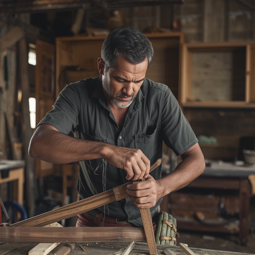 Craftsman working on furniture piece